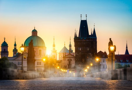 Charles Bridge in Prague at dawn. Czech Republicの写真素材