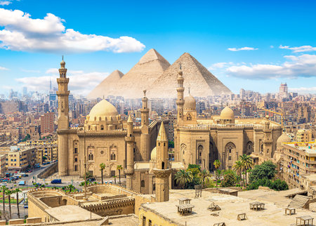 Mosque and pyramidsの写真素材