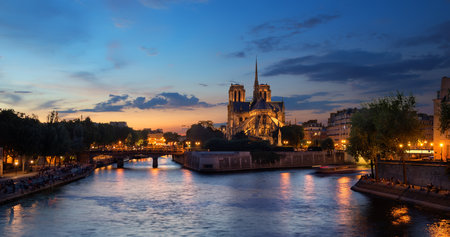 Notre Dame de Paris in the evening, Franceの写真素材