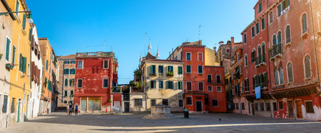 Little square and old houses in Venice, Italyの写真素材