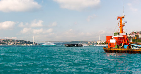 Cargo ship in Istanbul at sunset. Bosphorus straitの写真素材