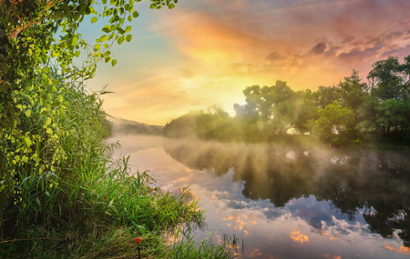 Evening on the riverの写真素材