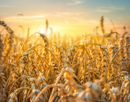 Golden wheat fieldの写真素材