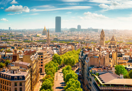 Montparnasse skyscraper at sunsetの写真素材