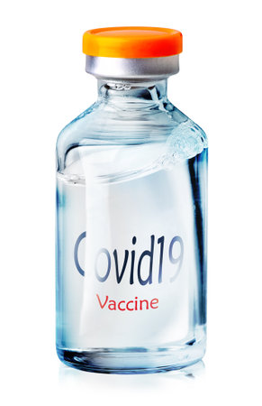 Covid vaccine in container isolated on white backgroundの写真素材