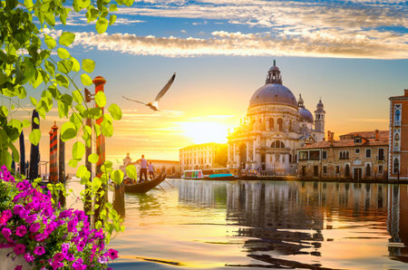 Ride on gondolas along the Grand Canal in Venice, Italyの写真素材