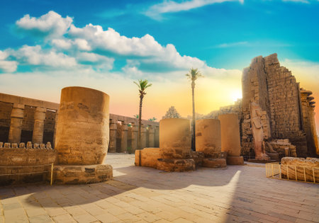 Luxor Karnak temple. The pylon with blue skyのeditorial素材