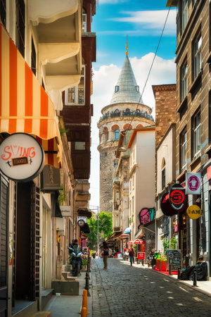 ISTANBUL, TURKEY - June 16, 2017: Galata Tower at the center of city of Istanbul, Turkeyのeditorial素材