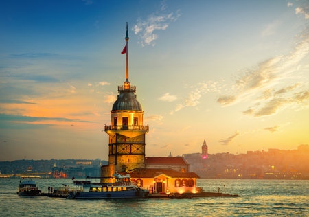 View on tanker in Bosphorus and cityscape of Istanbul, Turkeyの写真素材