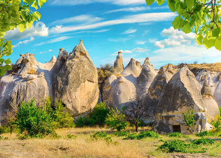 Hot air balloons flying over Cappadocia, Turkeyの写真素材