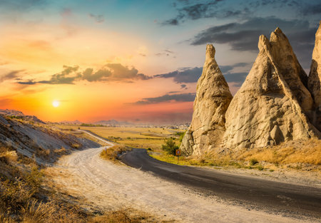 Hot air balloons flying over Cappadocia, Turkeyの写真素材