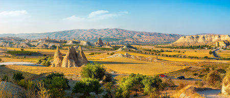 Terrace of a cafe in the town of Goreme, Turkeyの写真素材