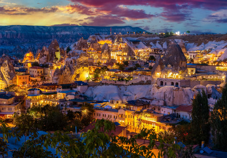 Terrace of a cafe in the town of Goreme, Turkeyの写真素材