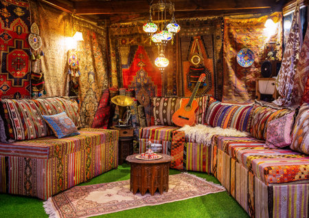 Terrace of a cafe in the town of Goreme, Turkeyのeditorial素材