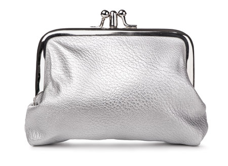 Red leather purse isolated on white backgroundの写真素材