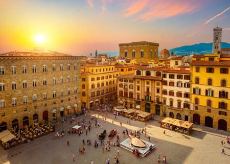 View of the cityscape and mountains of Florenceの写真素材
