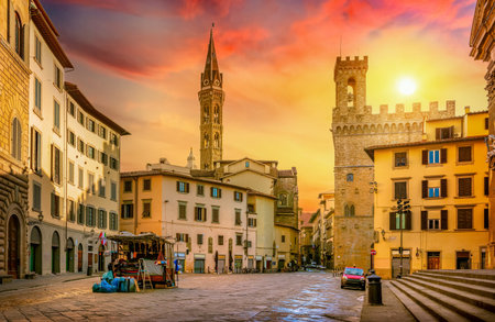 View of the cityscape and mountains of Florenceの写真素材
