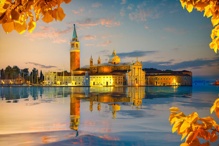 View of San Giorgio Maggiore in Venice in autumnの写真素材
