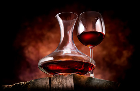 Pomegranate wine on a wooden table in a glass bowlの写真素材