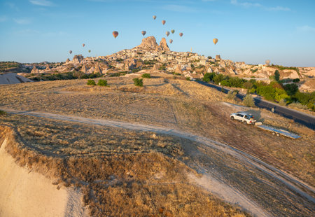 Road in Cappadocia near Love Valley in Turkeyの写真素材