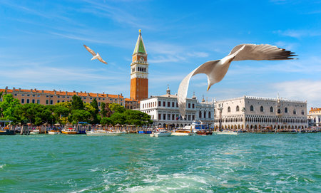 Summer cityscape of Venice with the view on basilica in Grand Canalのeditorial素材