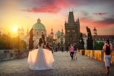 Vltava river and Charles bridge in Pragueの写真素材