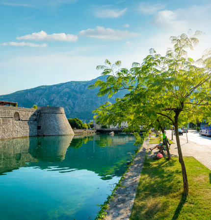 View Lovcen mountain from Bay of Kotor and Perast town.のeditorial素材