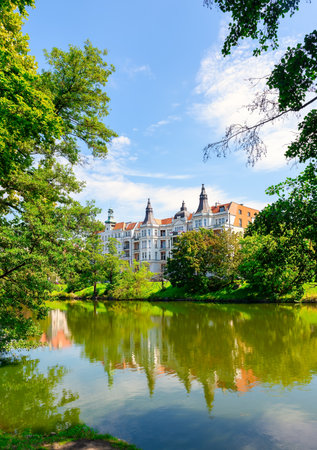 An old beautiful building on the banks of the Odra River in Wroclaw