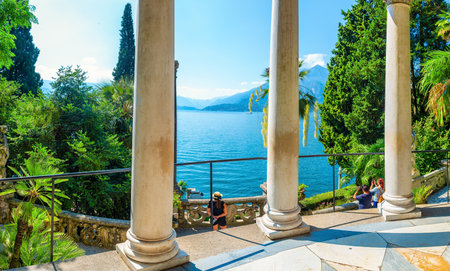 Rotunda with columns in a park near Villa Monastero in the village of Varenna on Lake Comoの写真素材