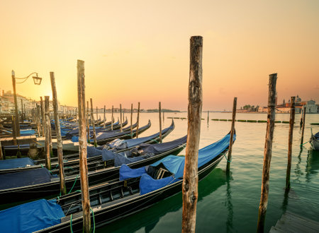 Gondolas and Maggiore islandの写真素材