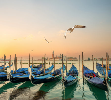 Gondolas and San Giorgio Islandの写真素材