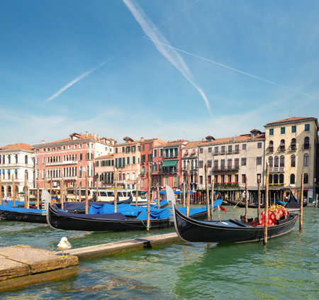 Gondolas on canal in the afternoonの写真素材