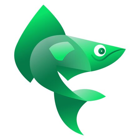 Vector Illustration of green fish on a white background. It can be used for the icon, decoration for brochure, print on clothes, cover, card. Seafood business concept.のイラスト素材