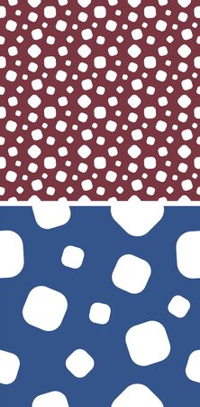 Abstract seamless pattern with white squares on a blue and brown background. Two types of painted seamless pattern. Simple vector geometric background for paper design, website. Monochrome element.のイラスト素材