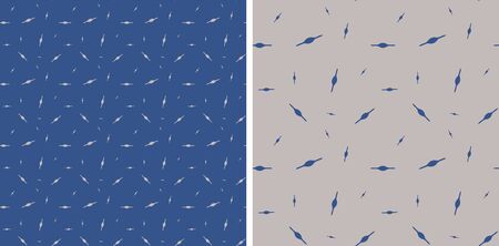 Abstract vector seamless pattern of blue and gray dashes. Extension cord in the middle of a stick. Two blue, gray backgrounds. Chaotic arrangement of elements for fabric, wallpaper, website, magazineのイラスト素材
