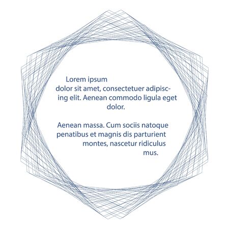 Abstract frame with a lot of blue lines on a white background and space for your text. Propagated hexagon. Minimalistic vector cover design. Background for banners and web design. Space for text.のイラスト素材