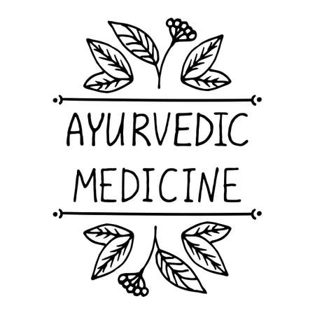 Ayurvedic medicine. Herbal treatment, traditional medicine. Suitable for packaging, web designs, advertising products, label. Hand drawn black and white linear pattern. Vector symbol of acupunctureのイラスト素材