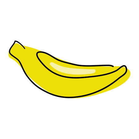 The banana is shown as a solid line. Delicious exotic fruit. The object is drawn with a single line in a doodle style. One continuous drawn line. Stock vector illustrationのイラスト素材