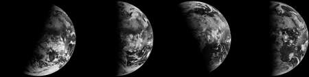 Earth's Seasons, Equinoxes and Solstices from Space, Black and White World Satellite Image. The...