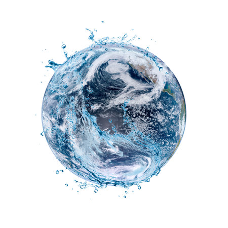Water recycling on the world. Water scarcity concept on earth isolated on white background. Earth day or World Water Day concept. Elements of this image furnishedの写真素材