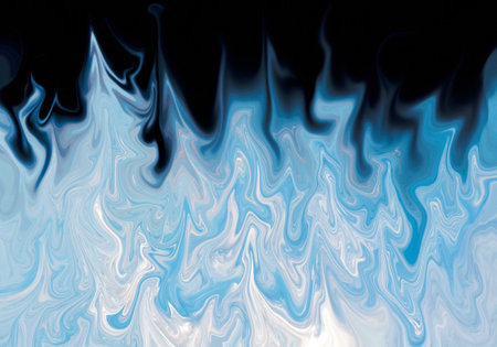 Abstract light blue and white fluid liquid marble wavy texture on a black background or wallpaper.