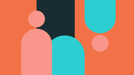 Colorful abstract geometric vector art illustration background with coral, cyan and dark blue color shapes.のイラスト素材