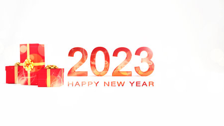 2023 Happy New Year Abstract shiny color gold bokeh effect background design for header or banner.の写真素材