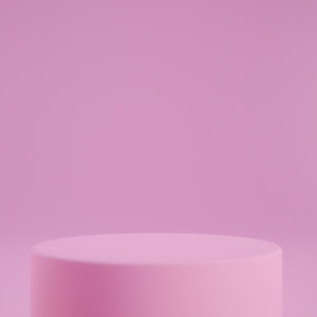 Pink podium 3d rendering abstract background design to display products. Empty light pink cylinder platform mockup scene to show cosmetic products. Valentine's day concept pedestal or stand render.の写真素材