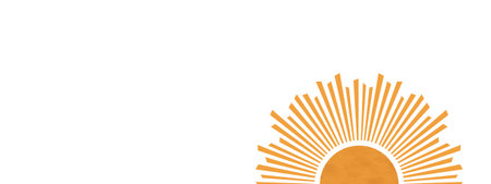 Boho sun orange flat lay illustration header or banner design. Artwork of sunrise, sunshine or sunset. Scandinavian style nursery sun minimalist artwork isolated on white background.の写真素材