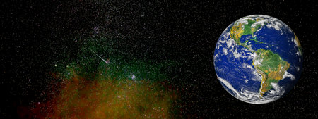 Planet earth on a colorful sky with stars and copyspace.