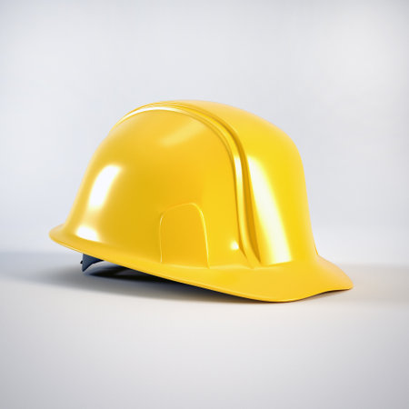 Hard hat isolated on white. 3d render. Yellow hard hat for Labour Day conceptの写真素材