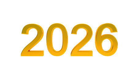 Gold 2026 3D text isolated on white background, 3D render