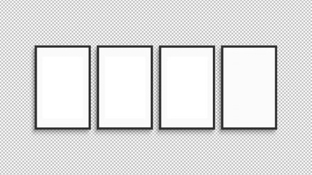 Four vertical frame mock up isolated on png background. Gallery wall 3d render.の写真素材