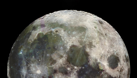 Moon surface closeup view with craters isolated on black background. A detailed astronomical concept...